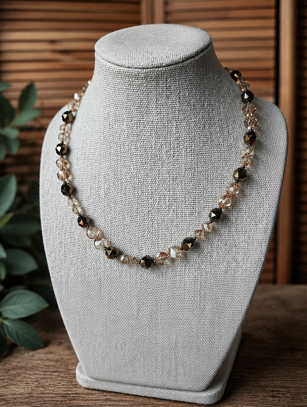 Emily Ray Short Choker Champagne Brown Crystal Necklace & Earrings Set Sterling
